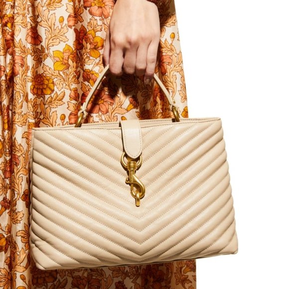 ❤️NWT Rebecca Minkoff Edie Lrg Top Handle Satchel Crossbody Bag SAND DUNE Beige - Picture 3 of 15